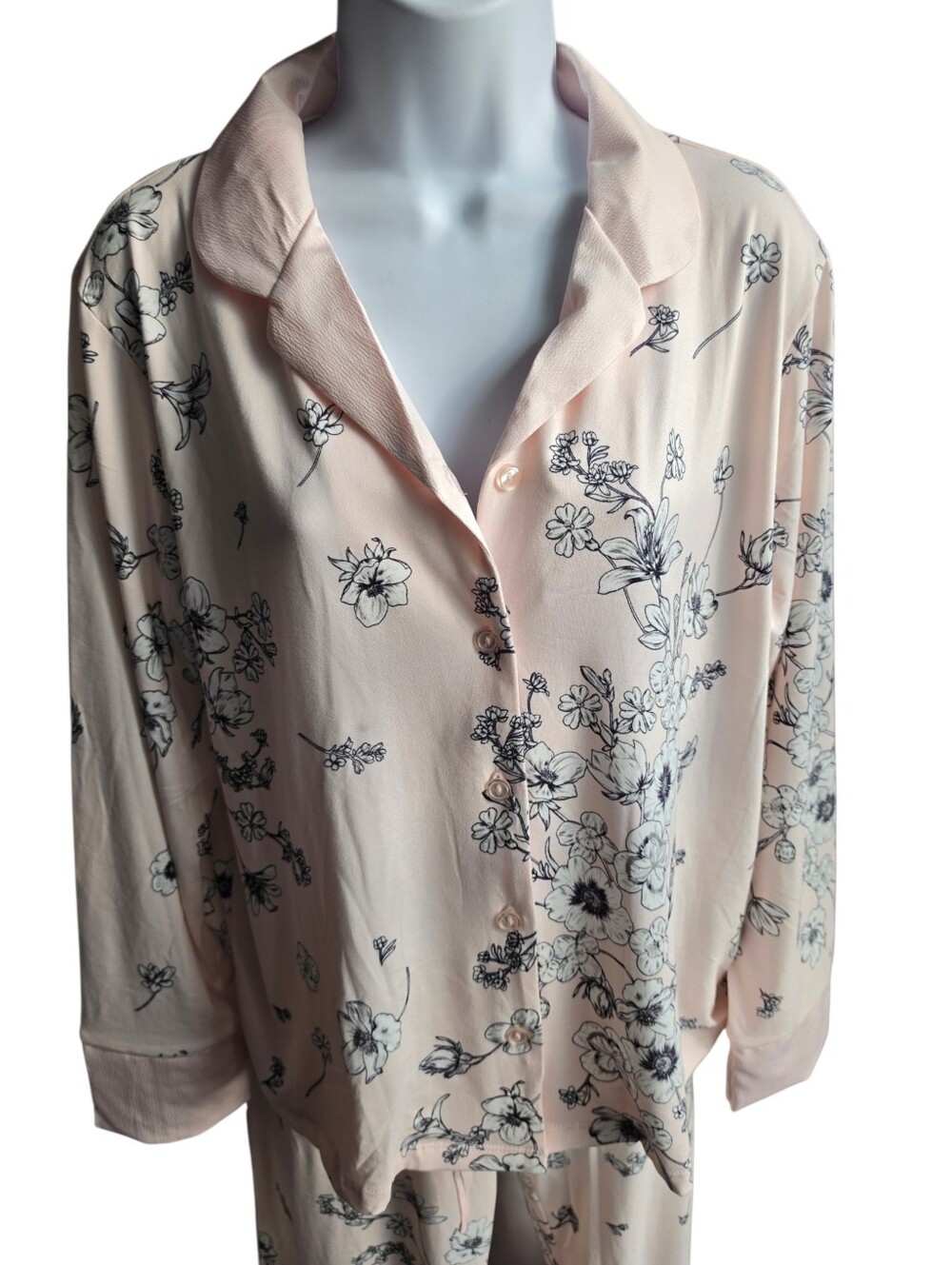 Flora Nikrooz Womens 2 Piece Satin Trim Notch Collar Pajama Set - Pink Size S - Picture 2 of 5